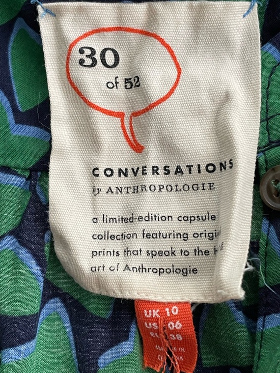 CONVERSATIONS BY ANTHROPOLOGIE - Navy & Green Heart Print Button Front Blouse - Picture 6 of 10